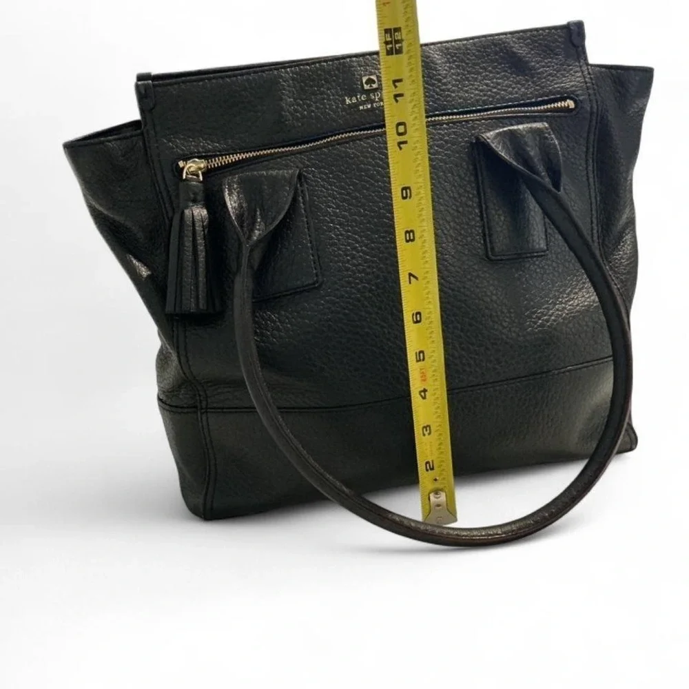 Kate Spade Tote‎ Bag Womens Medium Black Pebbled Leather Fair Tassel Zip Pocket
